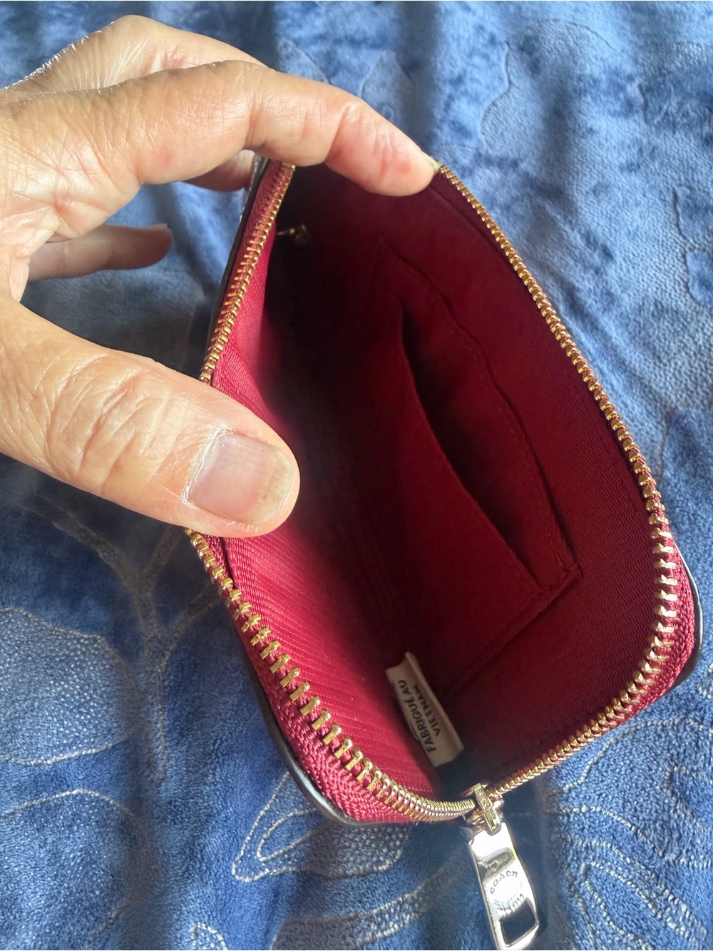 Coach Red Pebbled Leather Chain Wristlet Pouch with Gold Accents - Picture 5 of 16